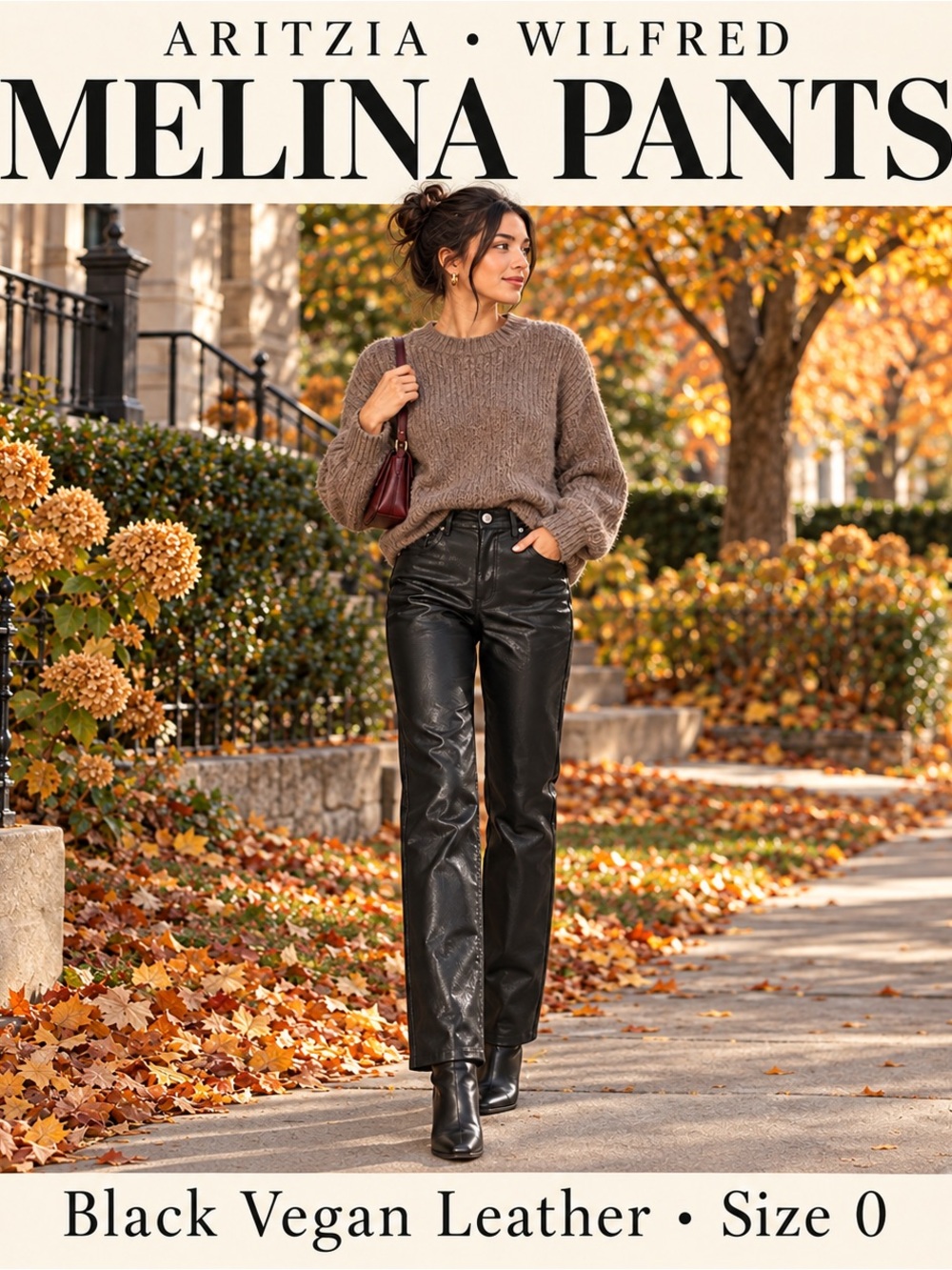 Aritzia Wilfred Melina Black Vegan Leather Straight-Leg Pants